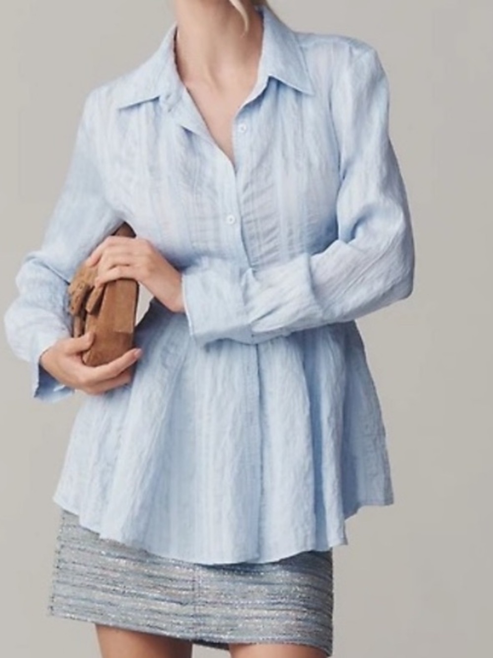 Anthropologie Maeve Waisted Buttondown Tunic Periwinkle Blue NWT Size M Workwear